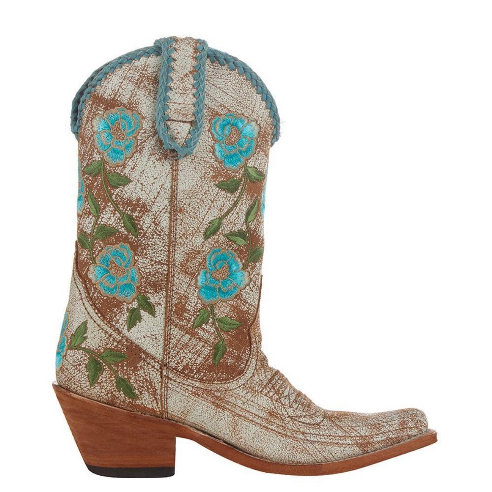 LIBERTY Black Floral Embroidered Western Boots - White and Blue